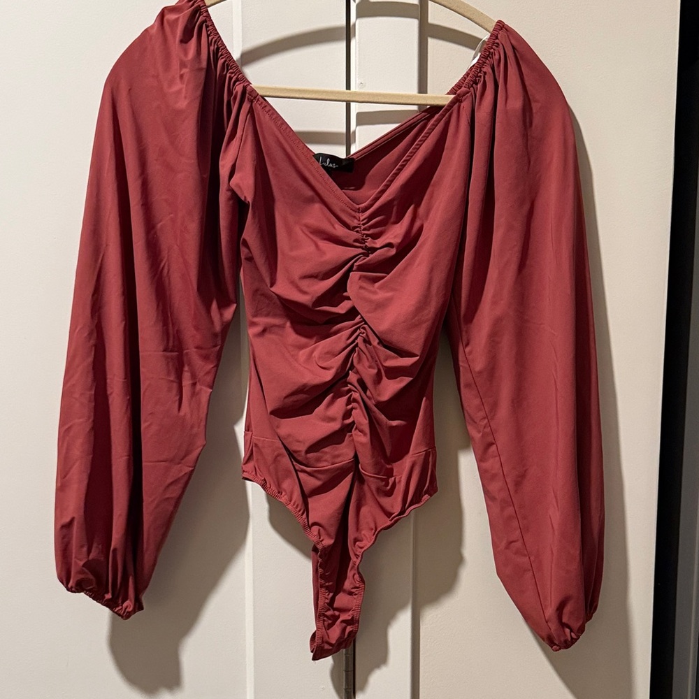 Lulu's Rust Off-Shoulder Bodysuit